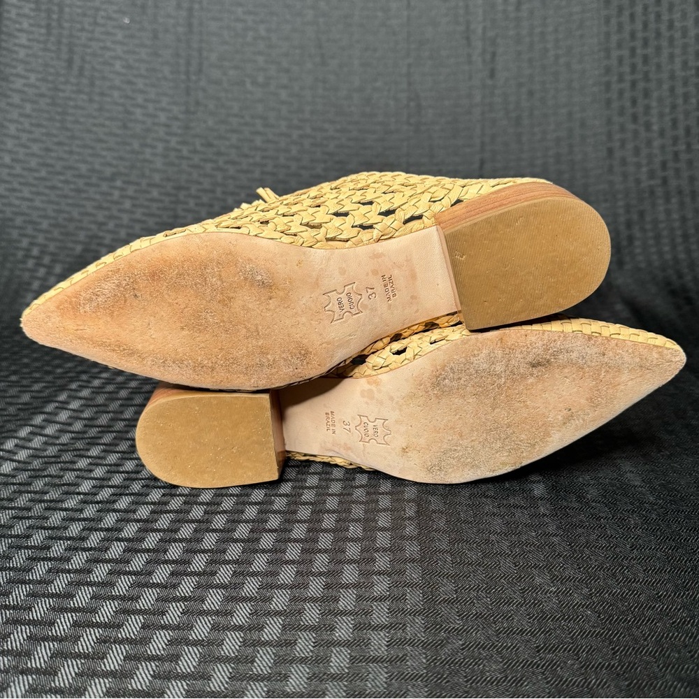 Ulla Johnson Paloma Natural Mules with Lattice Design and Pom-Pom Size 37 - Picture 6 of 6
